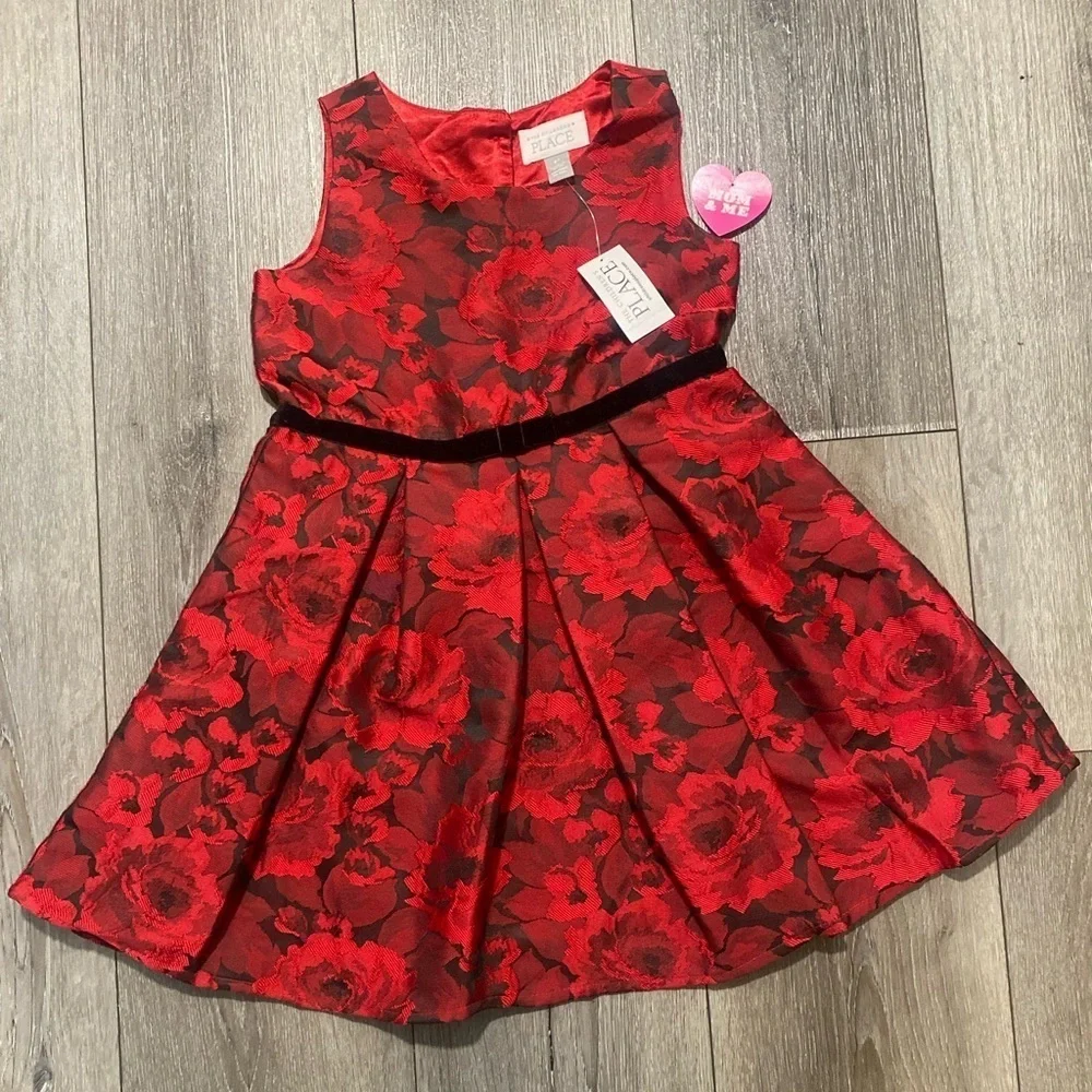 The Children’s Place Holiday Red Floral Fit & Flare Sleeveless Dress 5T